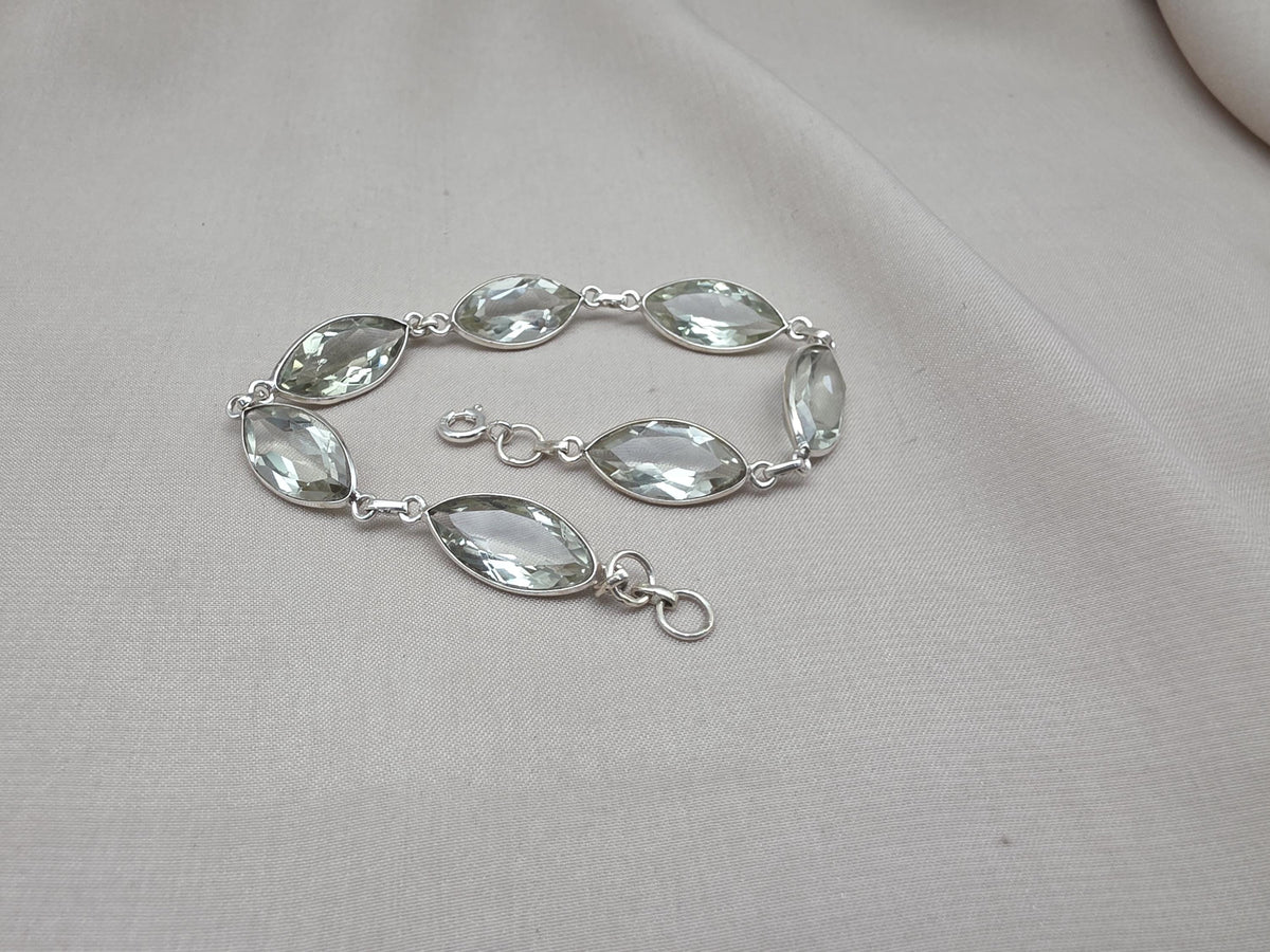 925 Sterling Silver Green Amethyst Bracelet Marquise shape Gemstone Elegant Link Bracelet Gift
