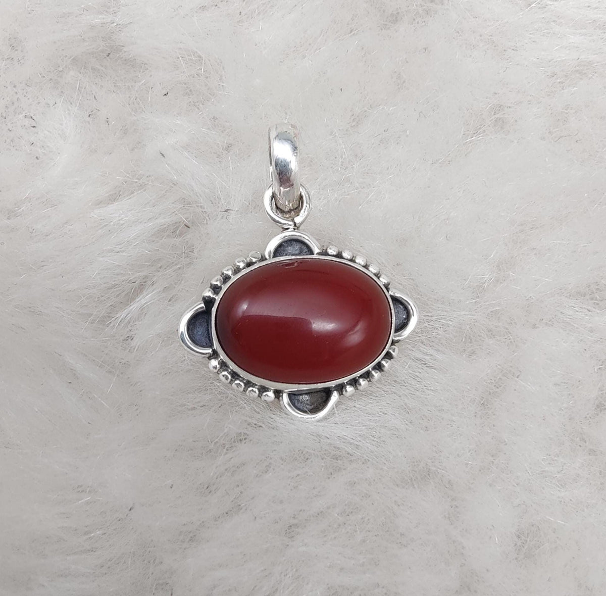 Red Onyx Silver Pendant: 925 Sterling, Handmade Boho Statement Necklace