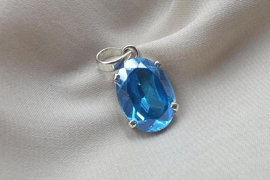 925 Sterling Silver Oval Blue Quartz Pendant, Natural Gemstone Charm, Boho Statement Jewelry