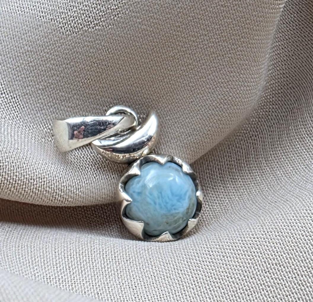 925 Sterling Silver Larimar Flower Pendant Natural Blue Larimar Floral Gemstone Necklace Charm