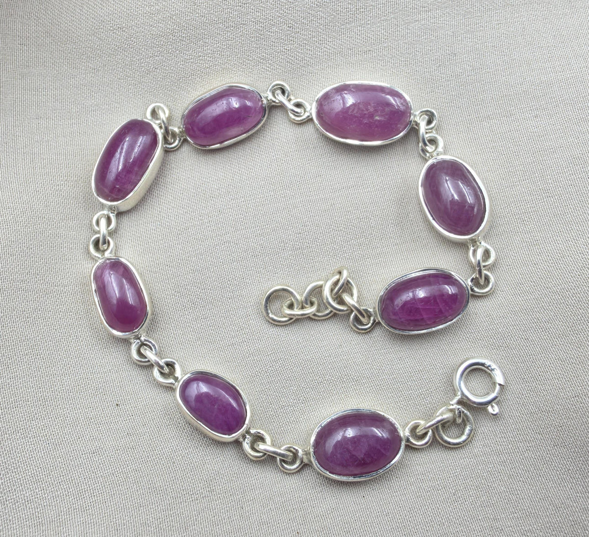 925 Sterling Silver Ruby Oval Faceted Gemstone Bracelet Handmade Boho Jewelry