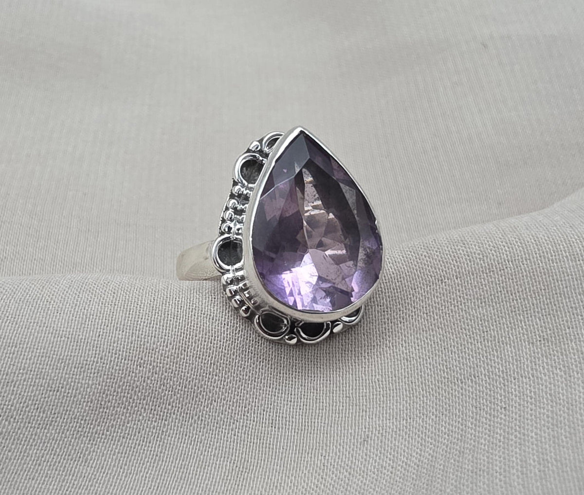 925 Sterling Silver Amethyst Ring Pear Shape Purple Gemstone Statement Ring February Birthstone