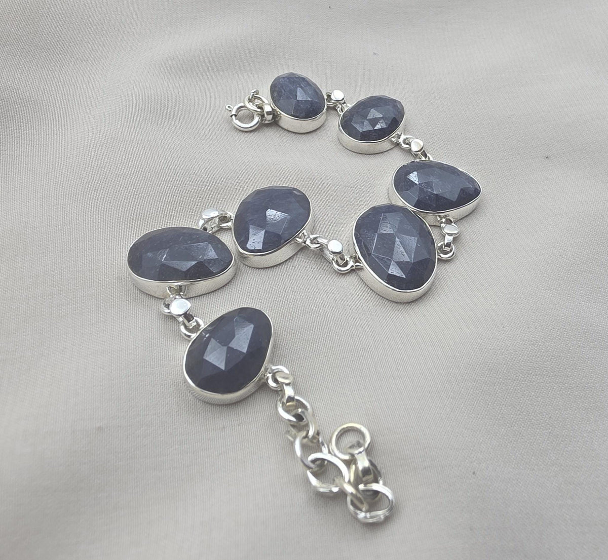 925 Sterling Silver Blue Sapphire Bracelet Faceted Sapphire Jewelry September Birthstone