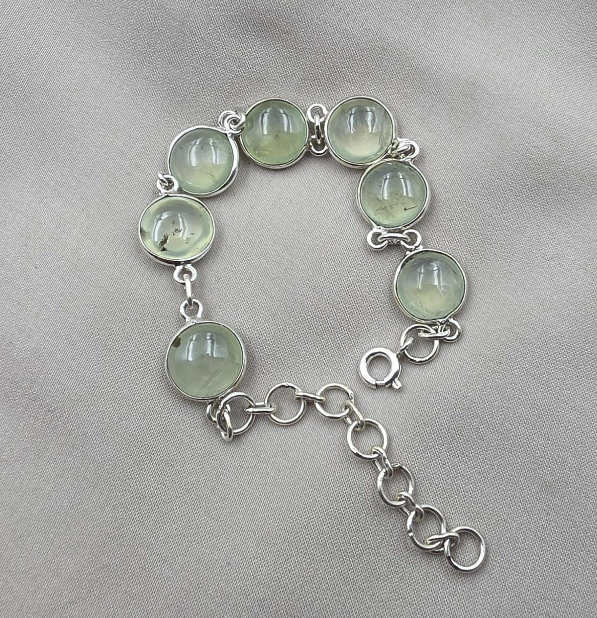 925 Sterling Silver Prehnite Cabochon Link Bracelet Handmade Gemstone Jewelry Gift for Her