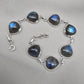 Natural Labradorite Bracelet 925 Sterling Silver, Blue Flash Labradorite Gemstone Jewelry Birthstone Gifts