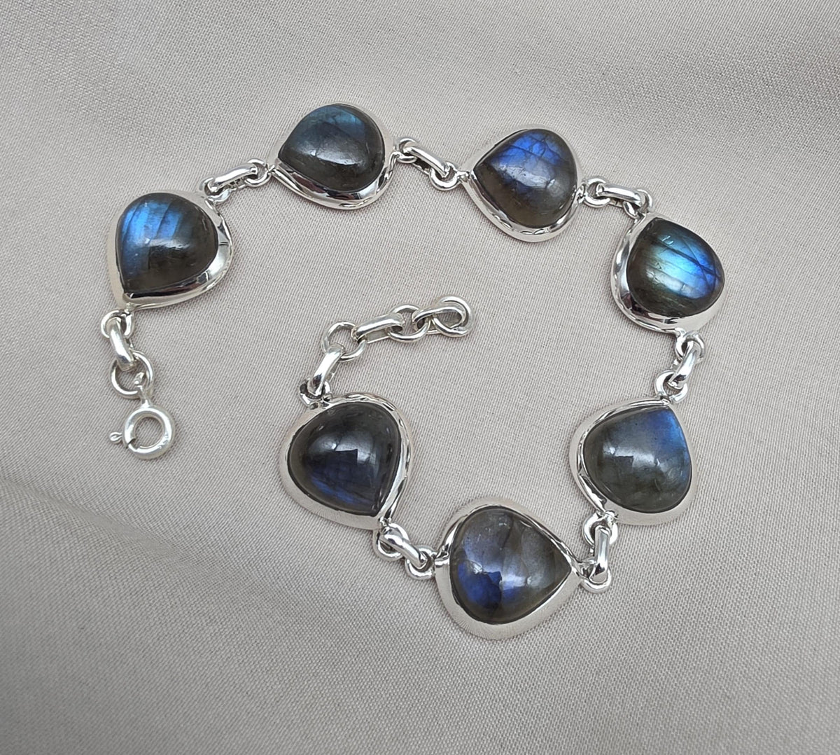 Natural Labradorite Bracelet 925 Sterling Silver, Blue Flash Labradorite Gemstone Jewelry Birthstone Gifts