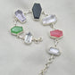 925 Sterling Silver Multi Gemstone Bracelet Coffin Cut Link Bracelet Handmade Jewelry