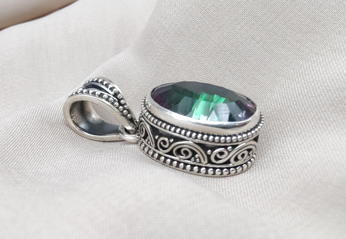 Mystic Topaz Pendant: 925 Sterling Silver Jewelry Rainbow Gemstone, Boho Healing Charm