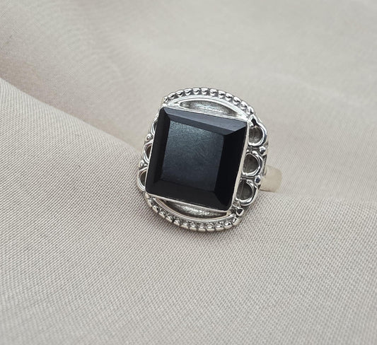 925 Sterling Silver Black Onyx Ring Natural Gemstone Square Cut Handmade Jewelry