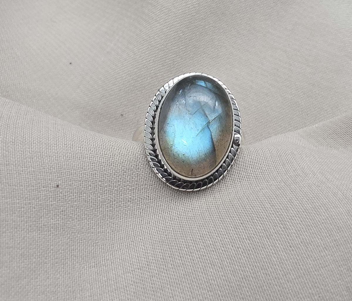 Labradorite Ring 925 Sterling Silver Natural Blue Flash Gemstone Ring Boho Statement Jewelry