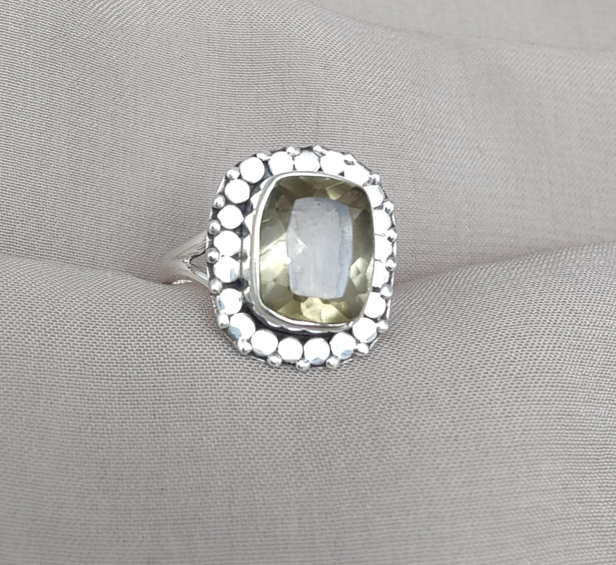 Lemon Quartz Sterling Silver Ring: Cushion Cut Cocktail Statement Jewelry