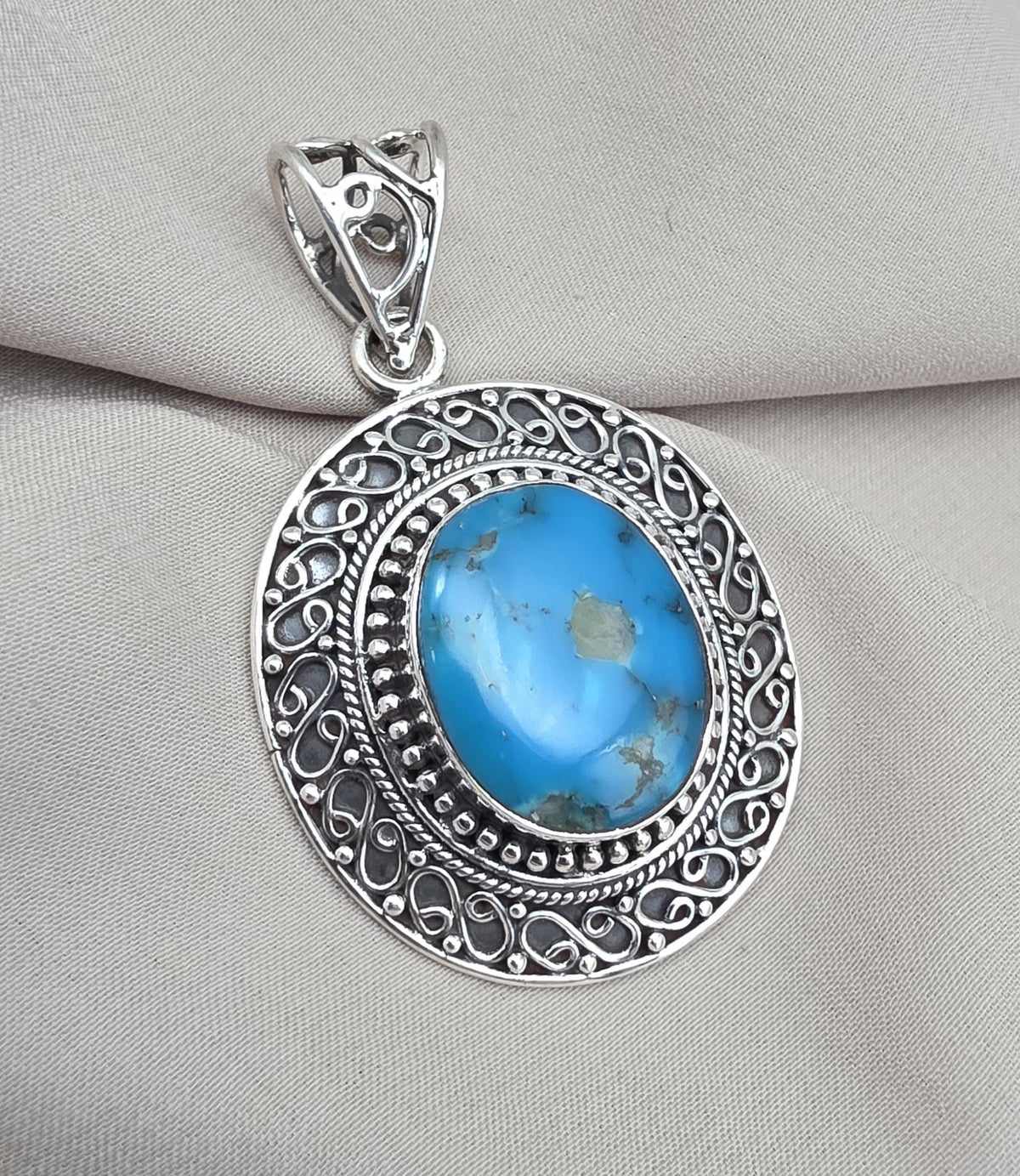 American Turquoise Silver Pendant 925 Sterling Silver Oval Cabochon Handmade Gemstone Jewelry