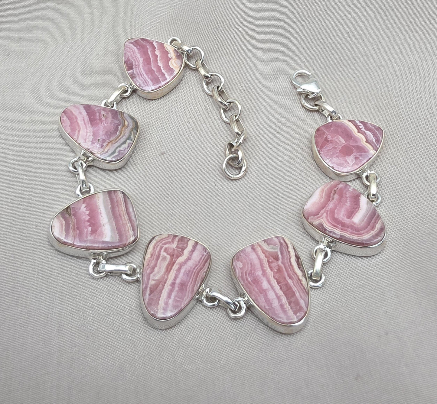 Rhodochrosite Bracelet 925 Sterling Silver Pink Statement Jewelry Wedding Gift