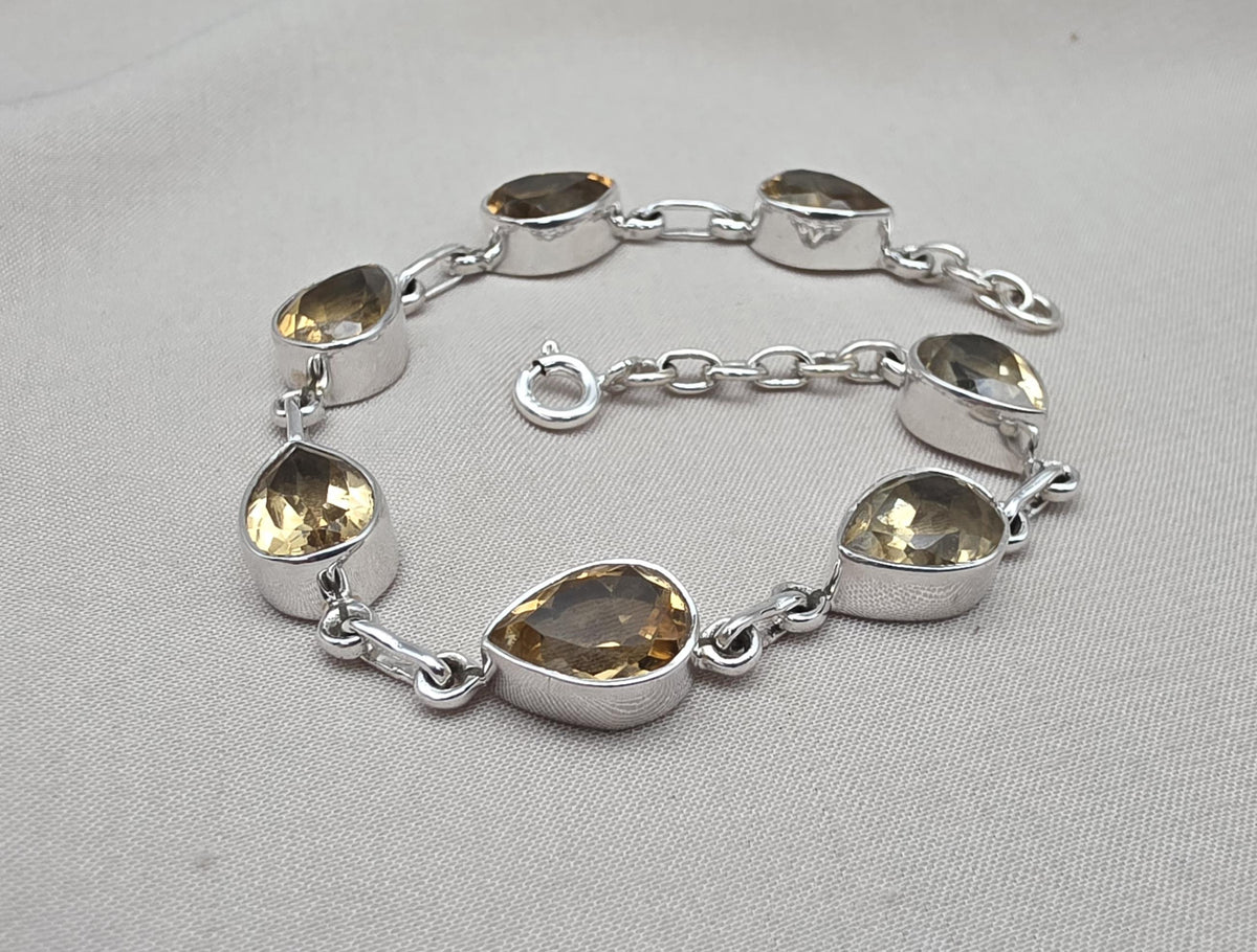 Citrine 925 Sterling Silver Pear Shape Faceted Yellow Gemstone Link Bracelet Handmade Boho Jewelry