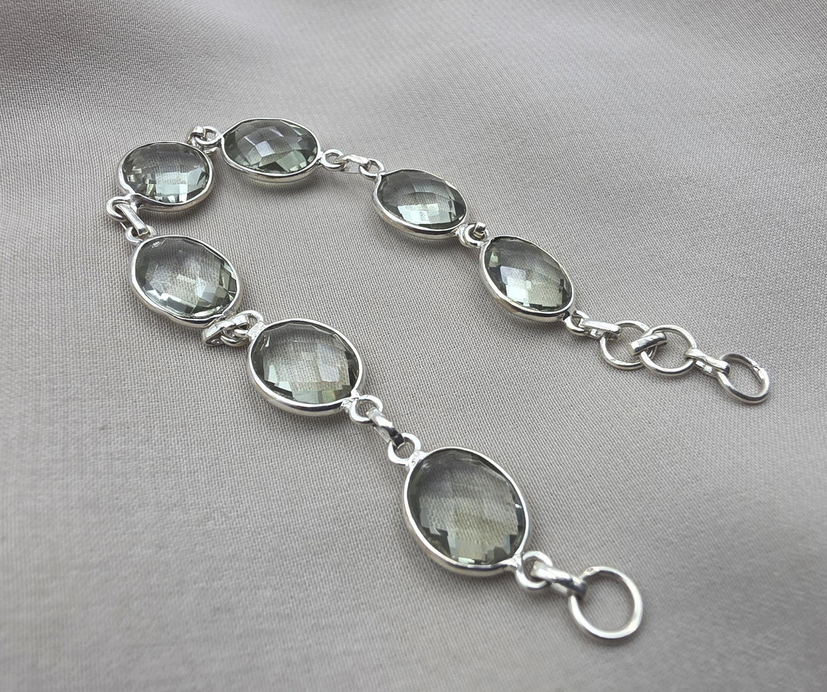 Green Amethyst 925 Sterling Silver Gemstone Vintage Bracelet Boho Jewelry