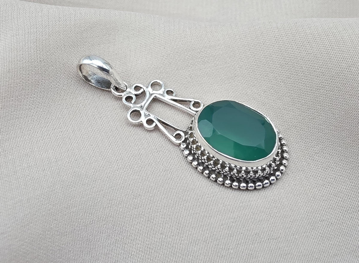 Green Onyx Pendant: Pendant 925 Sterling Silver Faceted Gemstone Necklace Jewelry Gift for Her