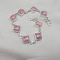 925 Sterling Silver Rhodochrosite Bracelet Pink Gemstone Square Link Bracelet Gift for Her