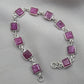 925 Sterling Silver Pink Ruby Bracelet Square Cut Gemstone Link Bracelet Gift for Her