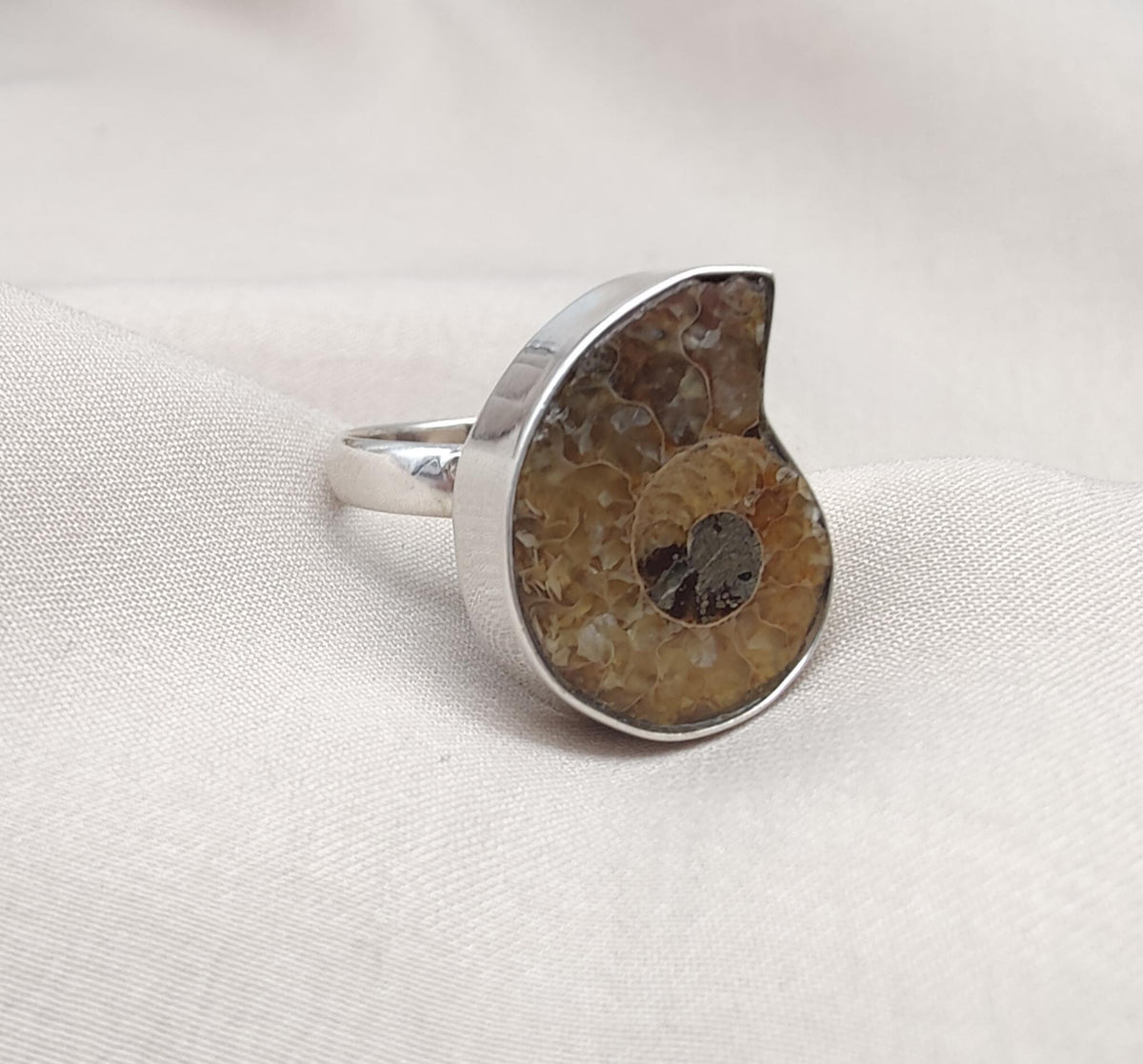 Ammonite Fossil Ring: 925 Sterling Silver Boho Statement Jewelry