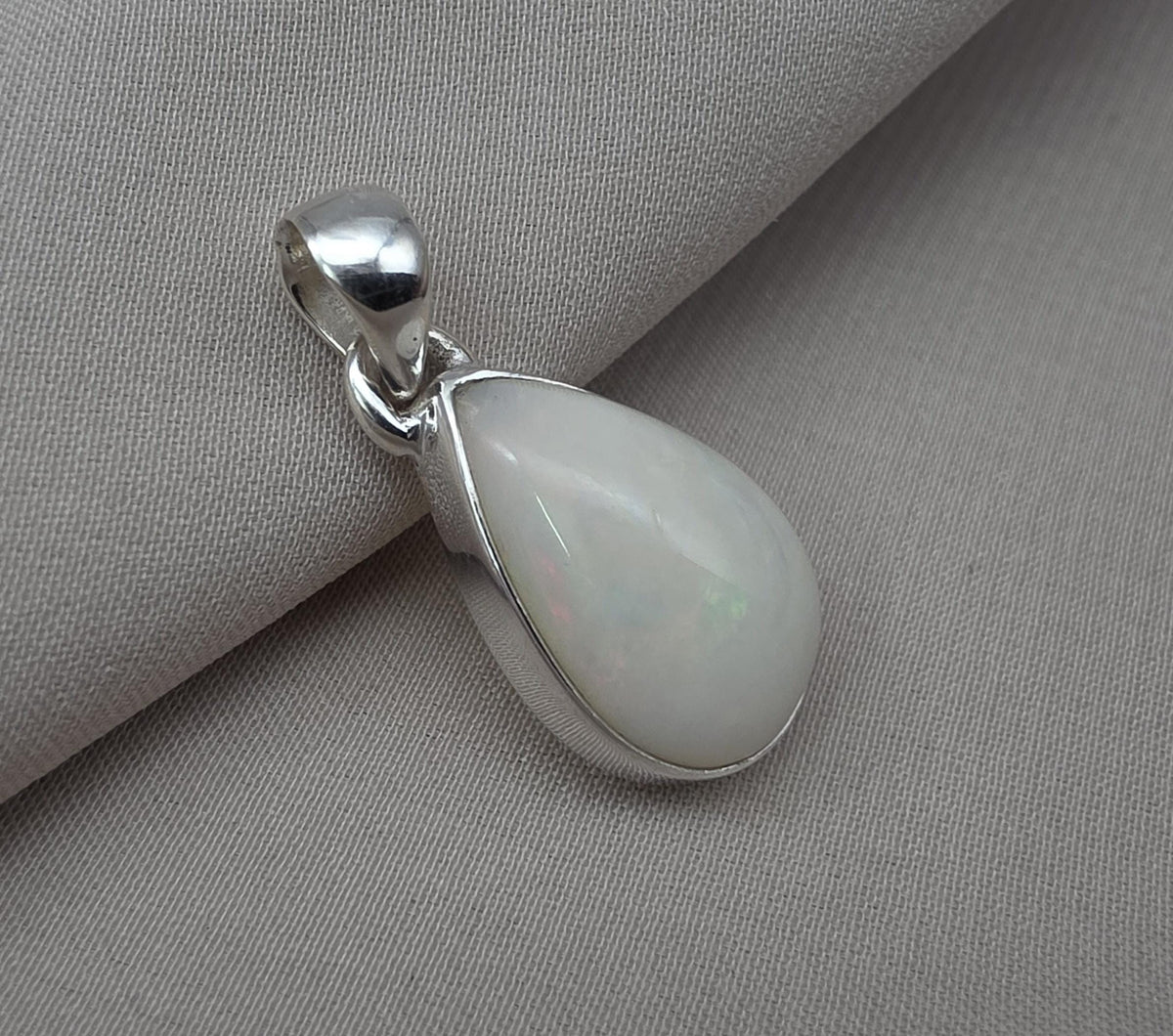 Ethiopian Opal Pear Pendant 925 Sterling Silver Handmade Cabochon Gemstone Jewelry