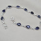 925 Sterling Silver Sapphire Bracelet Natural Blue Gemstone Pear Link Jewelry