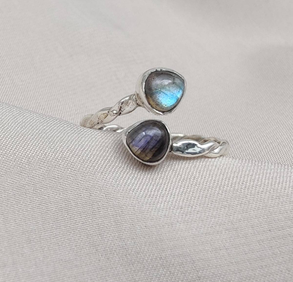 Labradorite Heart Sterling Silver Ring: Adjustable Boho Jewelry