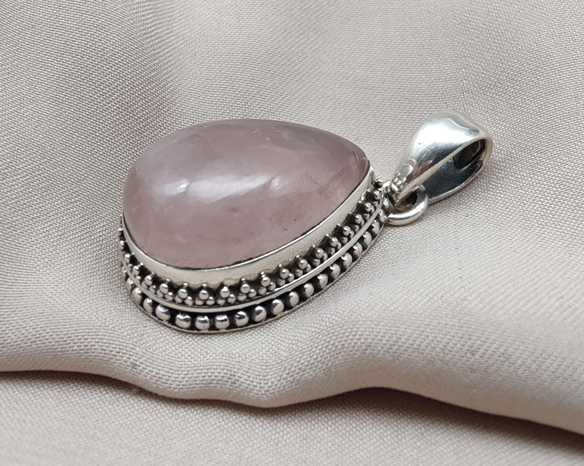 Rose Quartz Pendant: Teardrop Gemstone, 925 Sterling Silver Bezel Gift for Love