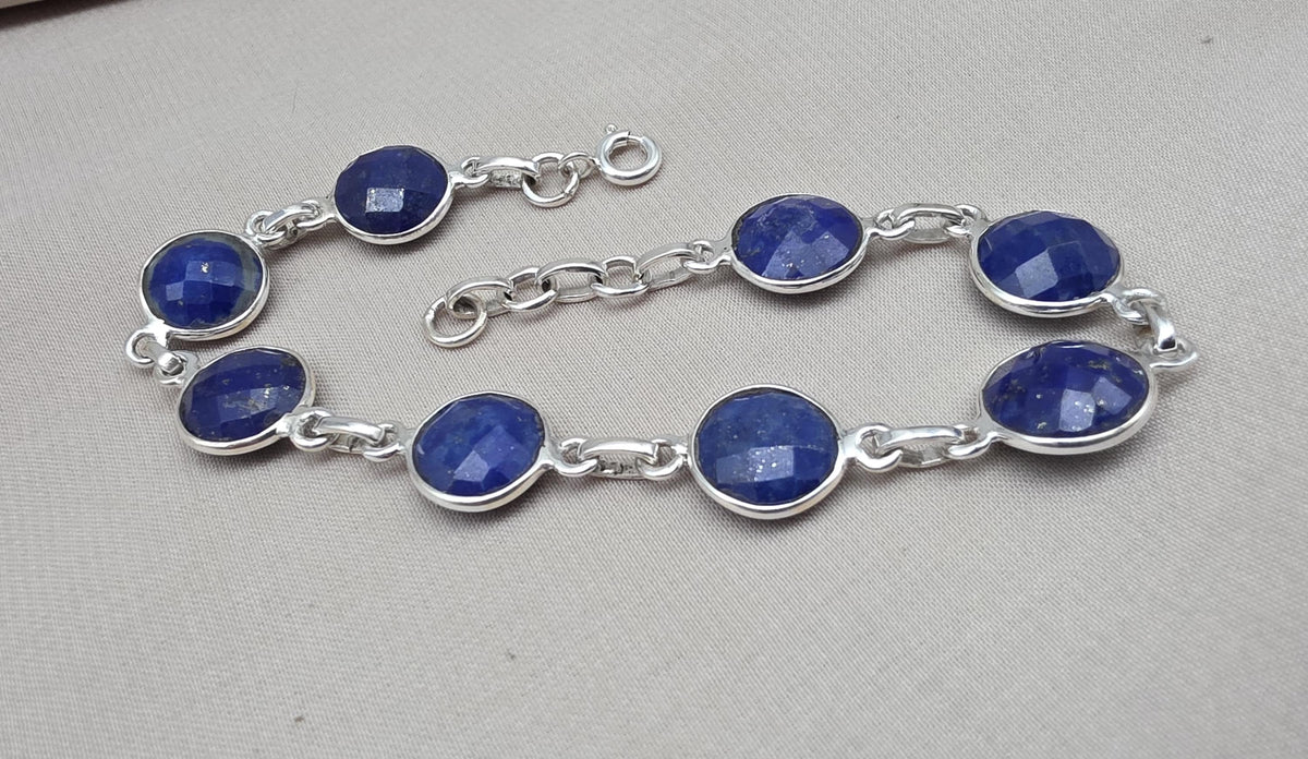 Natural Lapis Lazuli Bracelet 925 Sterling Silver December Birthstone