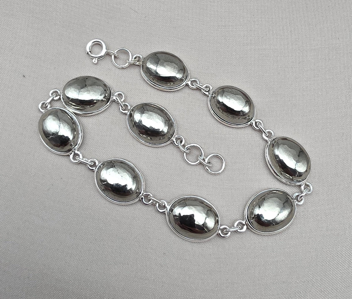 925 Sterling Silver Pyrite Bracelet Minimal Oval Link Handmade Jewelry