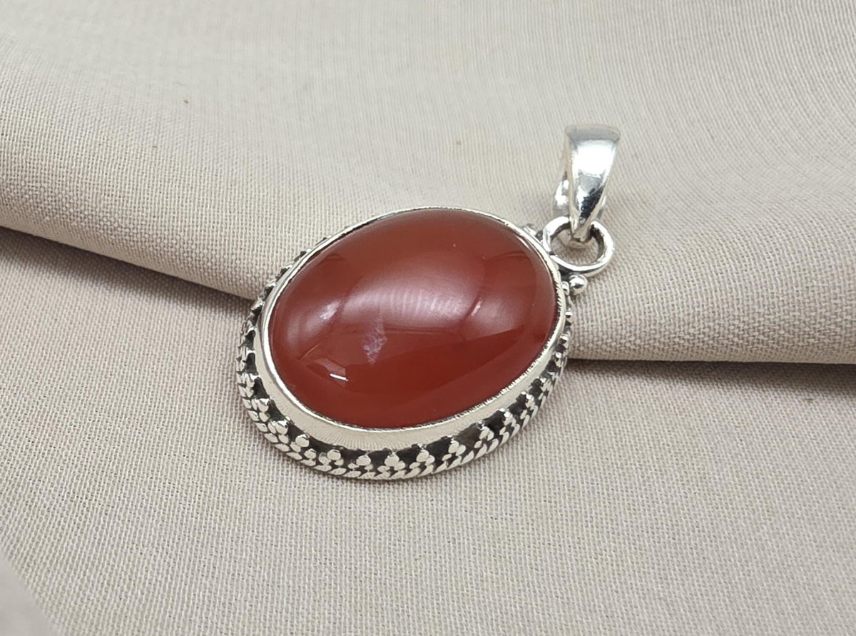Carnelian Pendant: 925 Sterling Silver Orange Red Gemstone Healing Crystal Jewelry