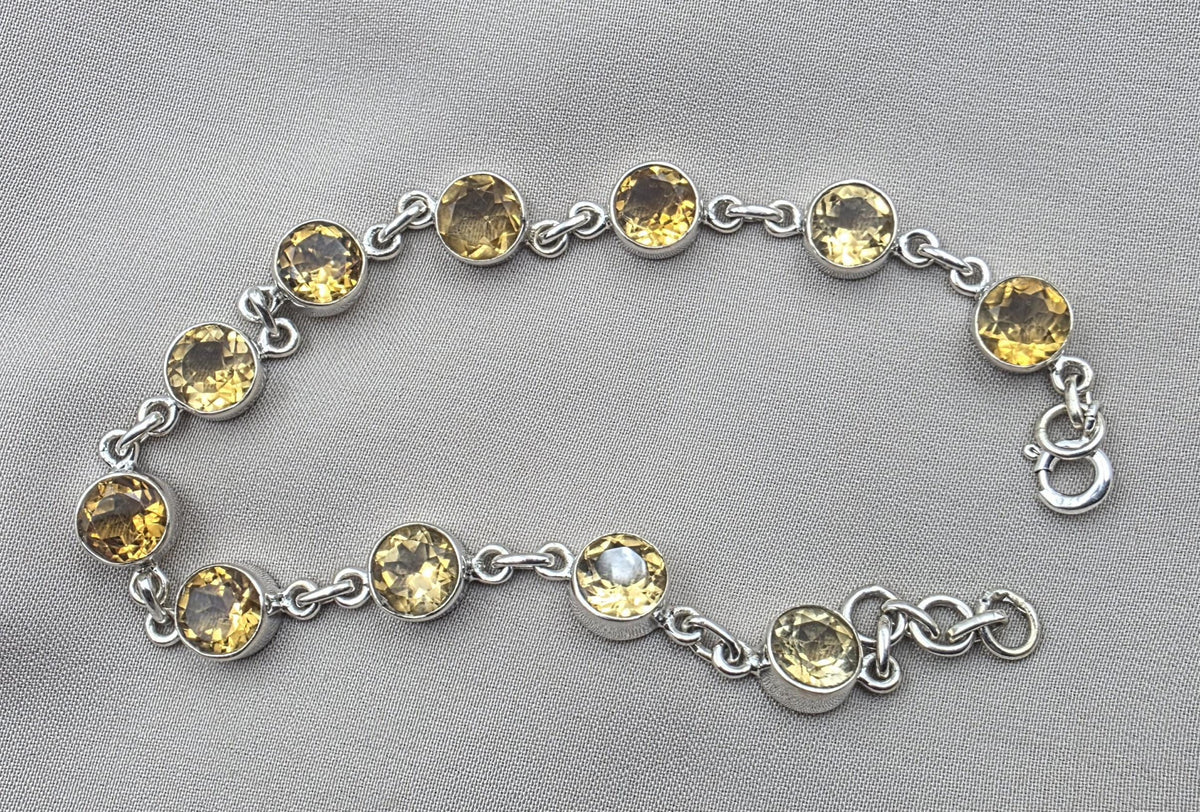 925 Sterling Silver Citrine Bracelet Natural Yellow Gemstone Link Jewelry