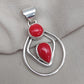 Red Coral Pendant: Two-Stone 925 Sterling Silver Boho Necklace