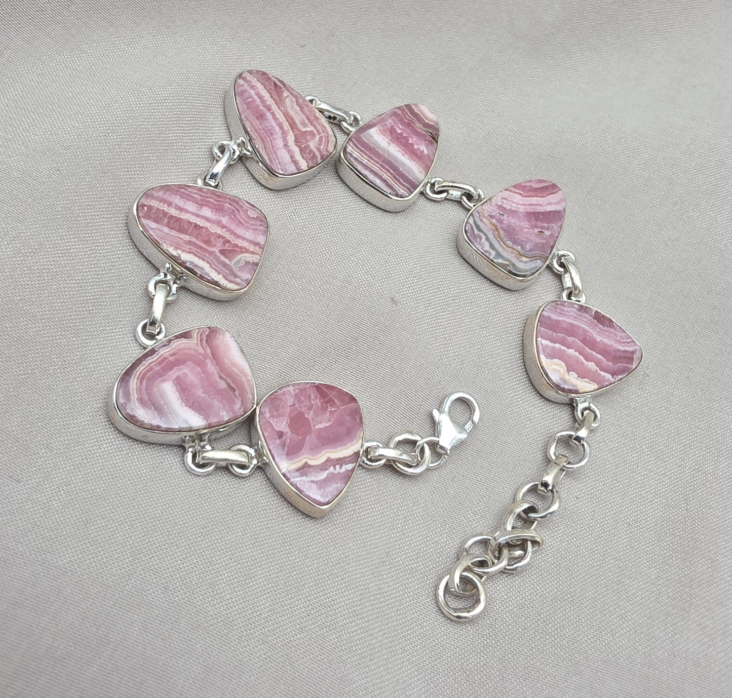 Rhodochrosite Bracelet 925 Sterling Silver Pink Statement Jewelry Wedding Gift