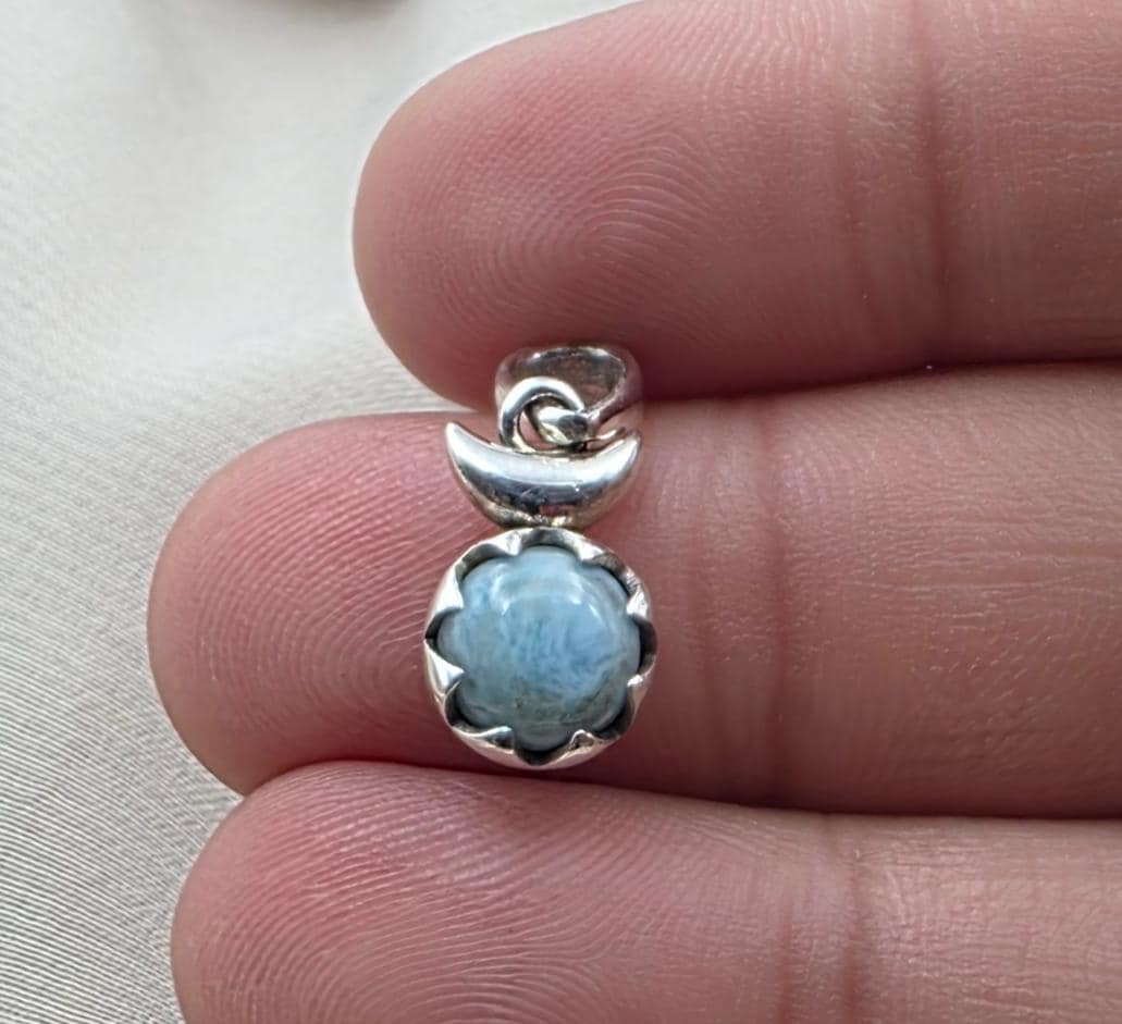 925 Sterling Silver Larimar Flower Pendant Natural Blue Larimar Floral Gemstone Necklace Charm