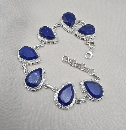 925 Sterling Silver Lapis Lazuli Bracelet Natural Blue Pear Shape Gemstone Handmade Jewelry