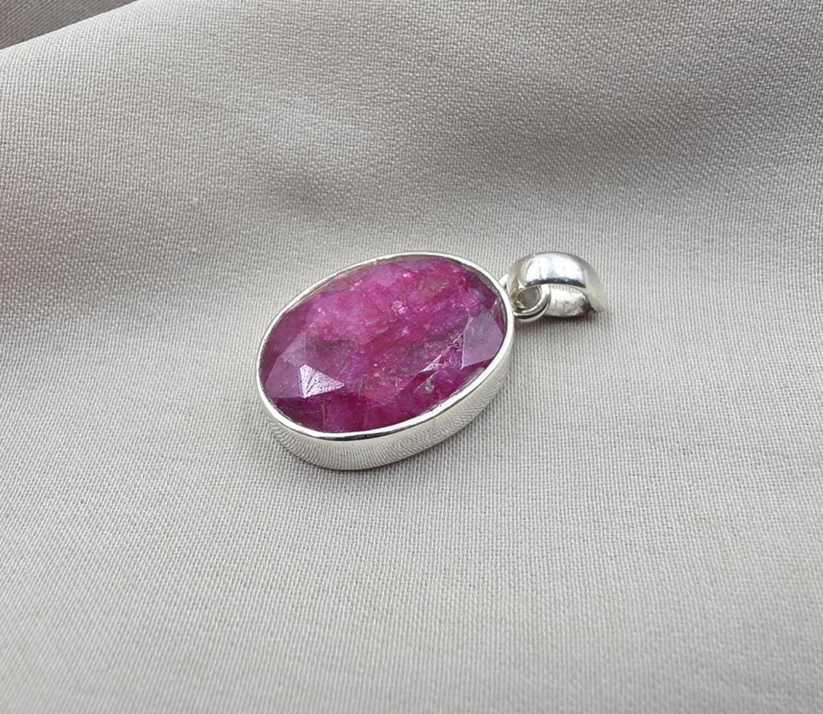 925 Sterling Silver Oval Ruby Pendant, July Birthstone Jewelry, Handmade Bezel Setting