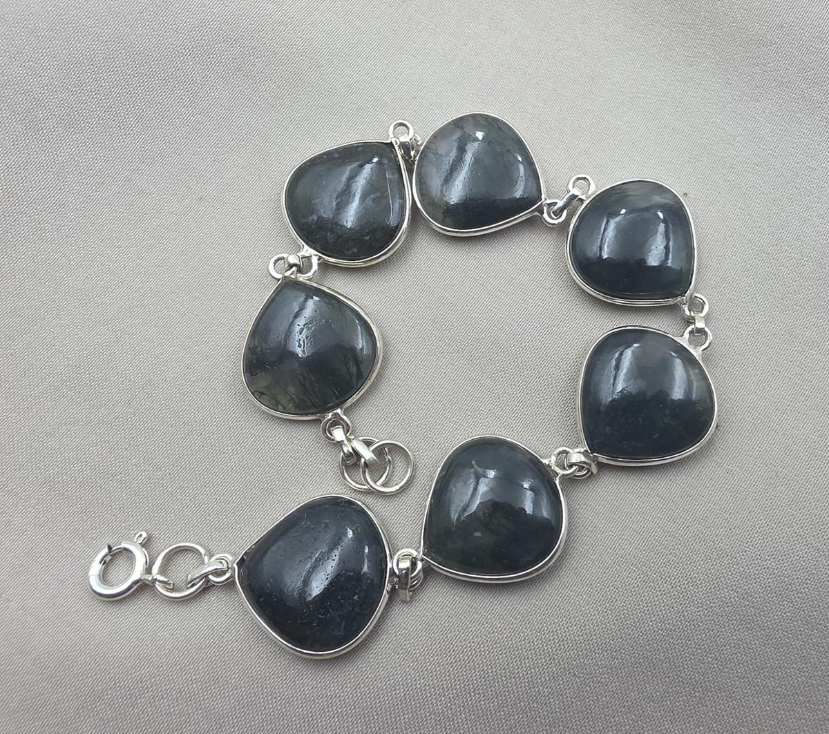 925 Sterling Silver Moss Agate Natural Gemstone Bracelet Handmade Jewelry Gift for Women
