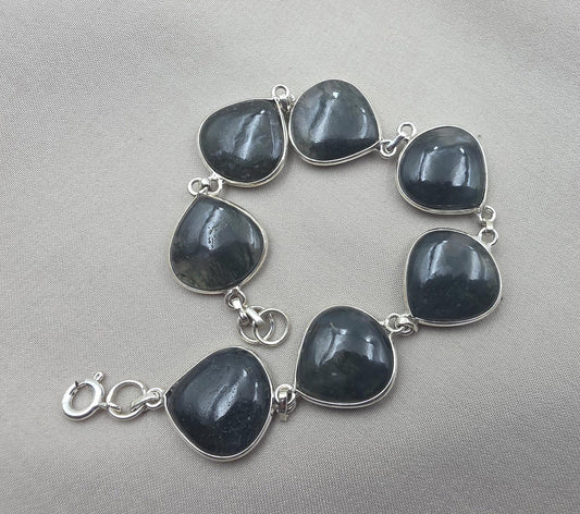 925 Sterling Silver Moss Agate Natural Gemstone Bracelet Handmade Jewelry Gift for Women