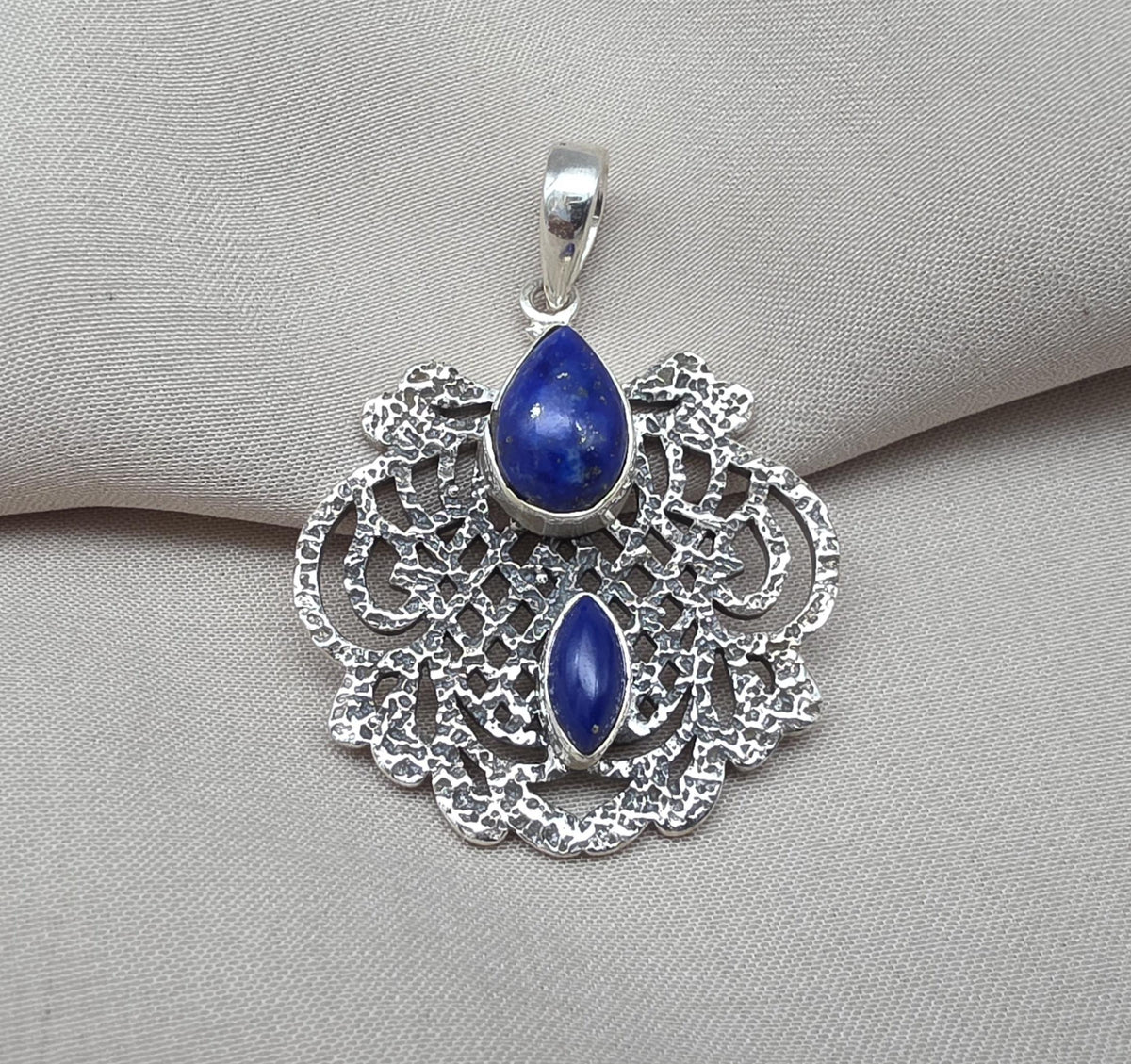 Lapis Lazuli Pendant: Handmade 925 Sterling Silver Filigree, Boho Vintage Necklace