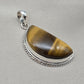Half Moon Tiger Eye Pendant: 925 Sterling Silver Protection Gemstone Necklace Courage Jewelry