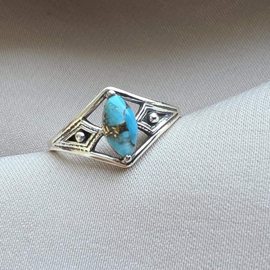 Blue Copper Turquoise Marquise Ring 925 Sterling Silver Statement Ring December Birthstone Gift