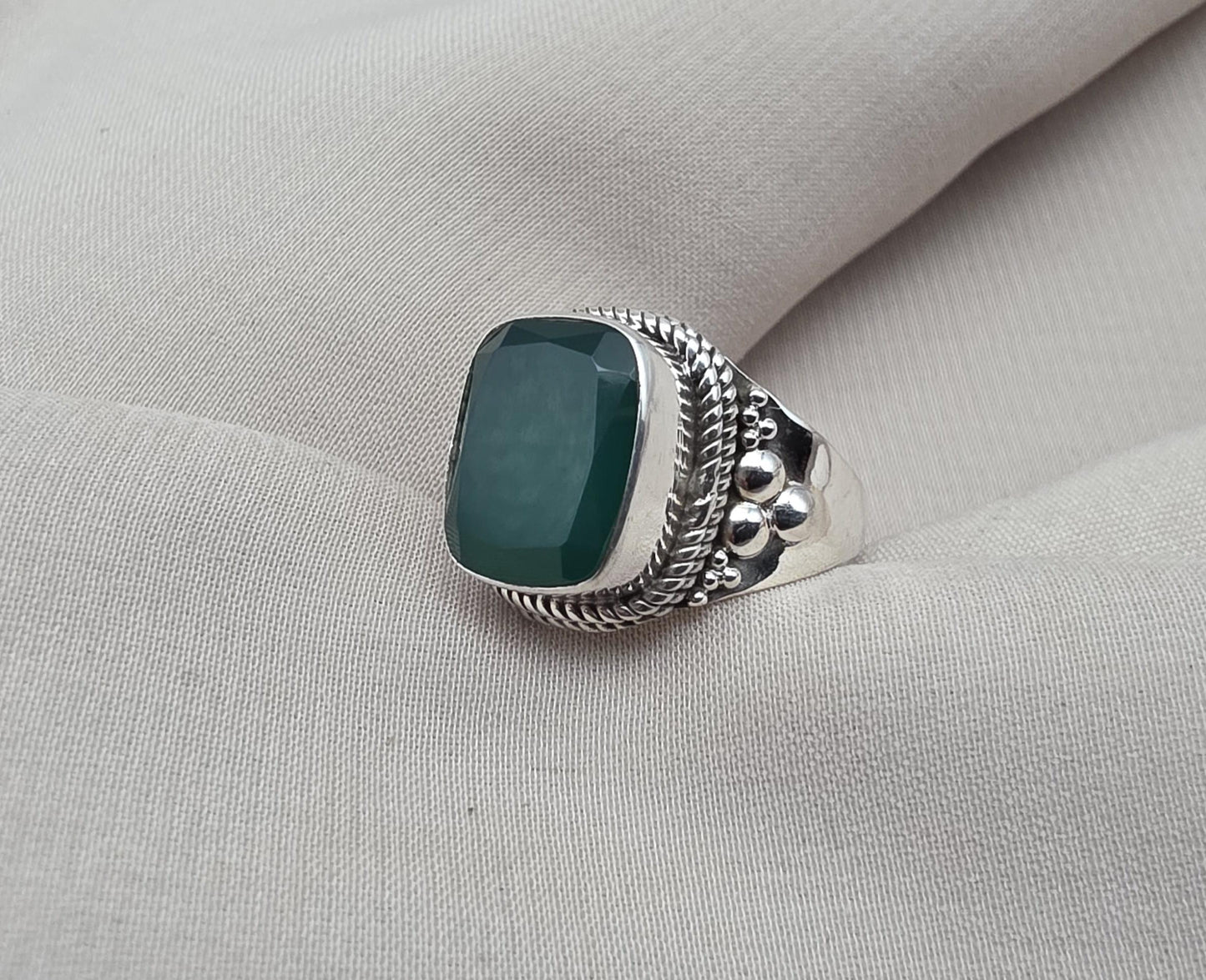Green Onyx 925 Sterling Silver Ring May Birthstone Statement Ring Handmade Boho Jewelry