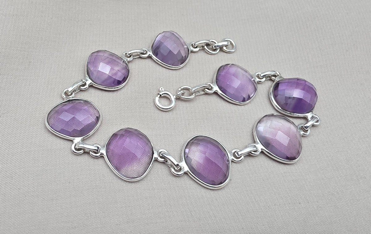 Amethyst 925 Sterling Silver Bracelet Handmade Natural Gemstone
