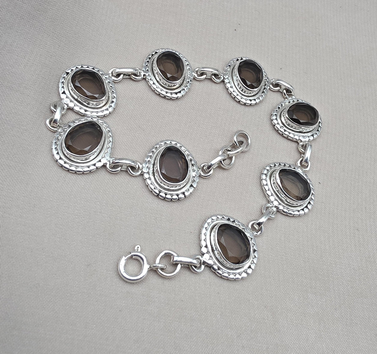 925 Sterling Silver Smoky Quartz Bracelet Natural Brown Oval Gemstone Handmade Jewelry