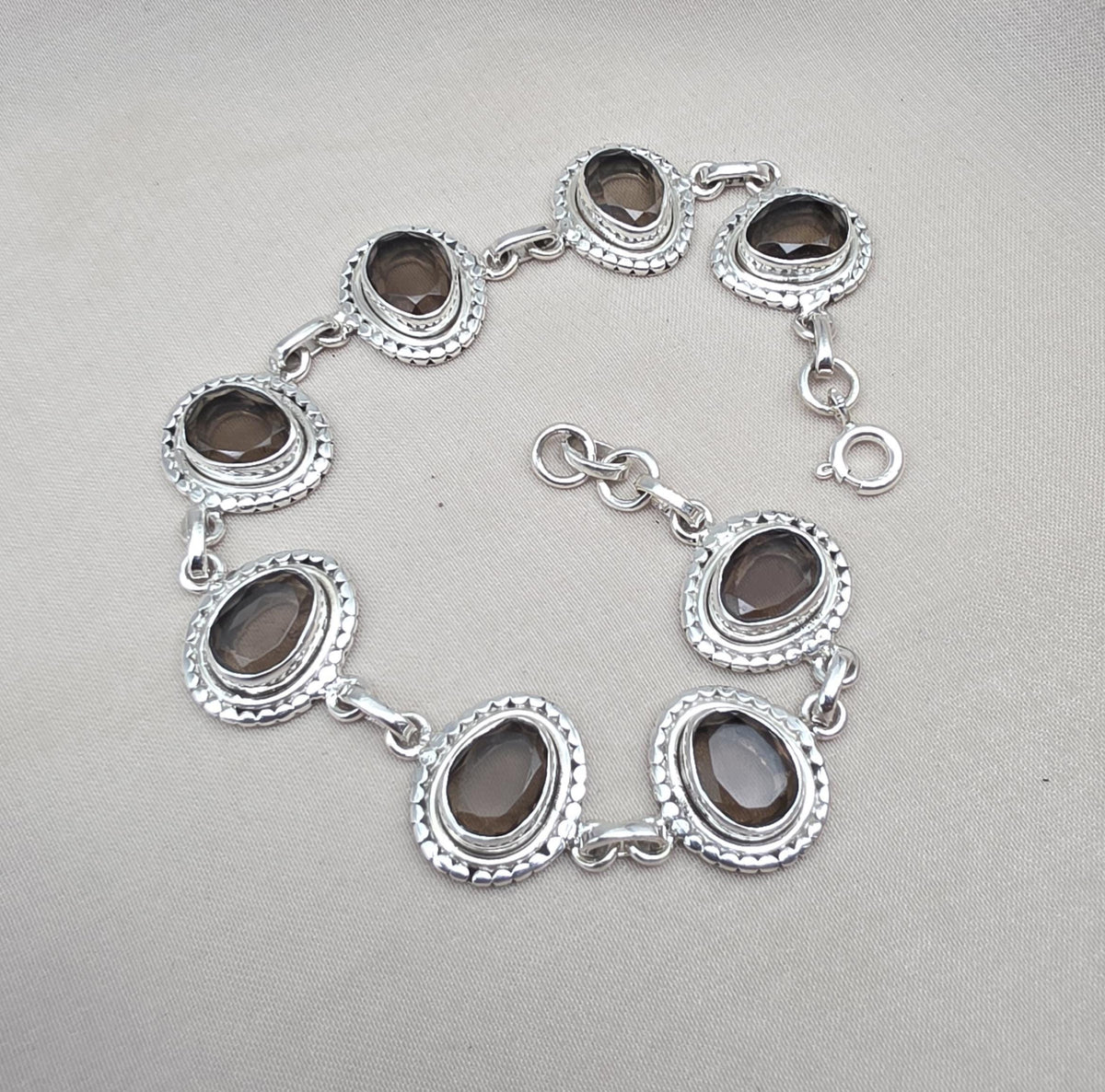 925 Sterling Silver Smoky Quartz Bracelet Natural Brown Oval Gemstone Handmade Jewelry
