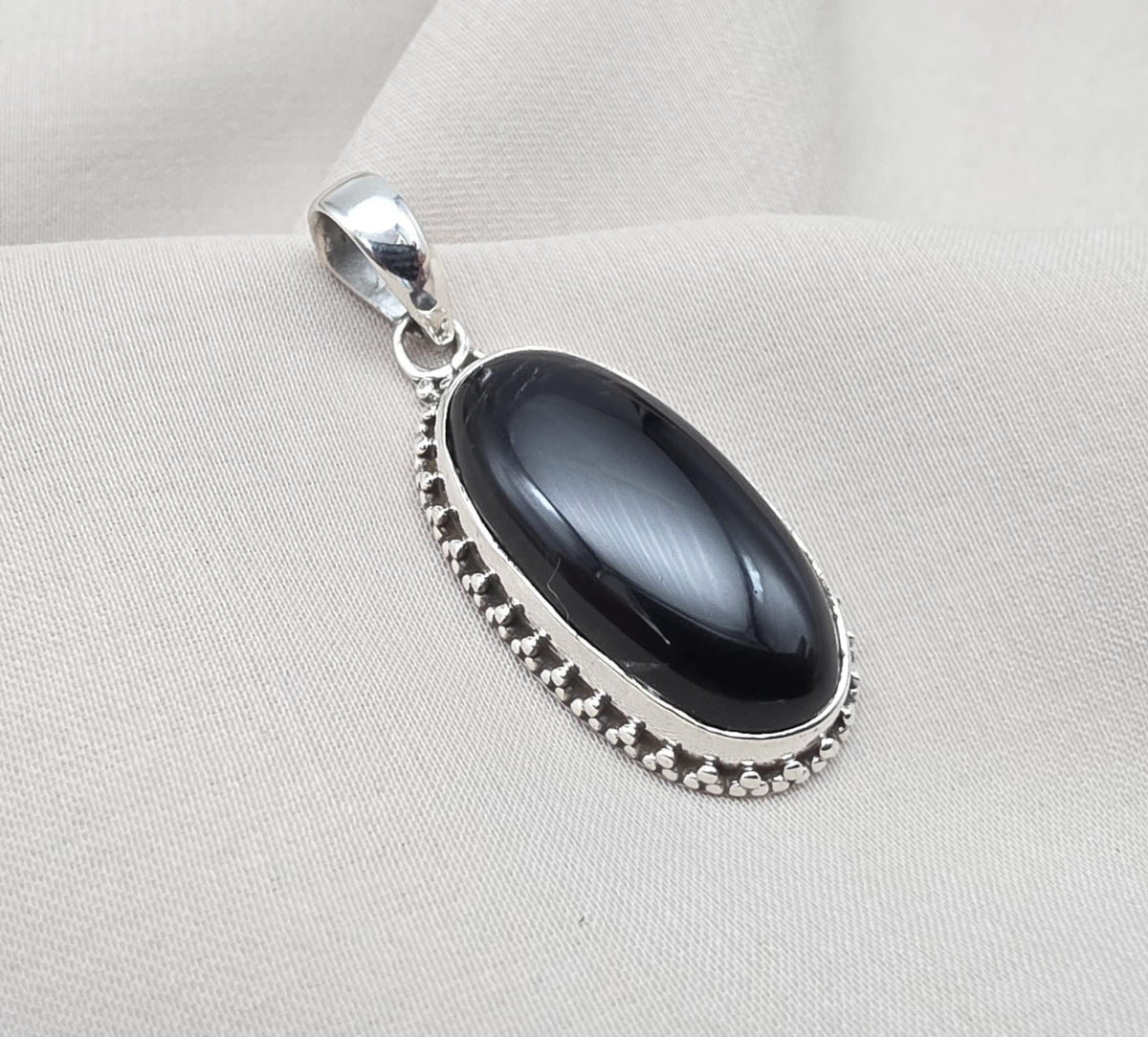 Black Onyx Pendant: 925 Sterling Silver Oval Gemstone Necklace Protection Jewelry Healing Crystal Gift