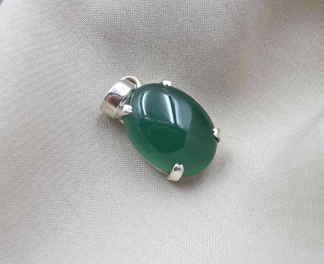 925 Sterling Silver Oval Green Onyx Pendant, Natural Gemstone Charm, Handmade Jewelry