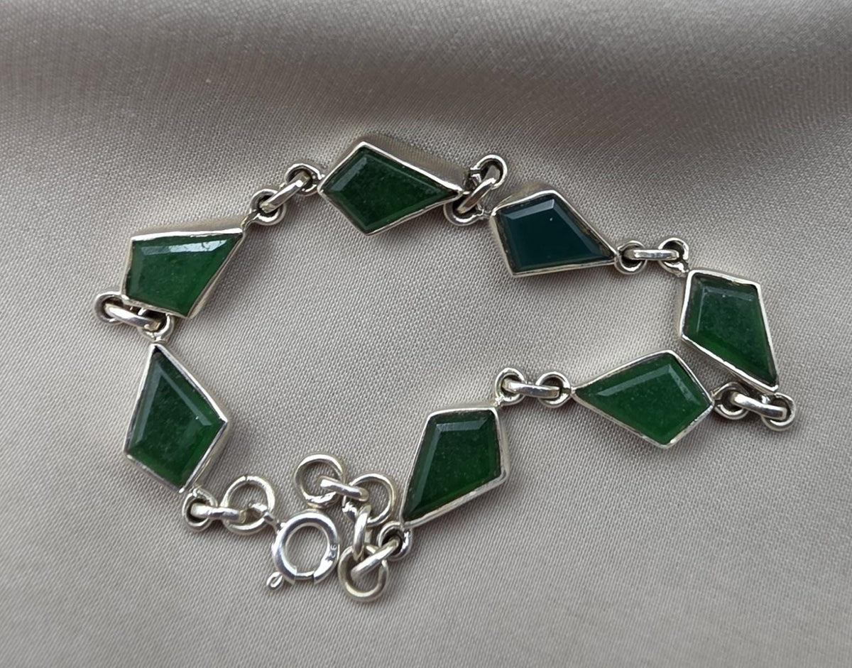925 Sterling Silver Green Onyx Bracelet Kite Shape Gemstone Link Gemstone Handmade Jewelry