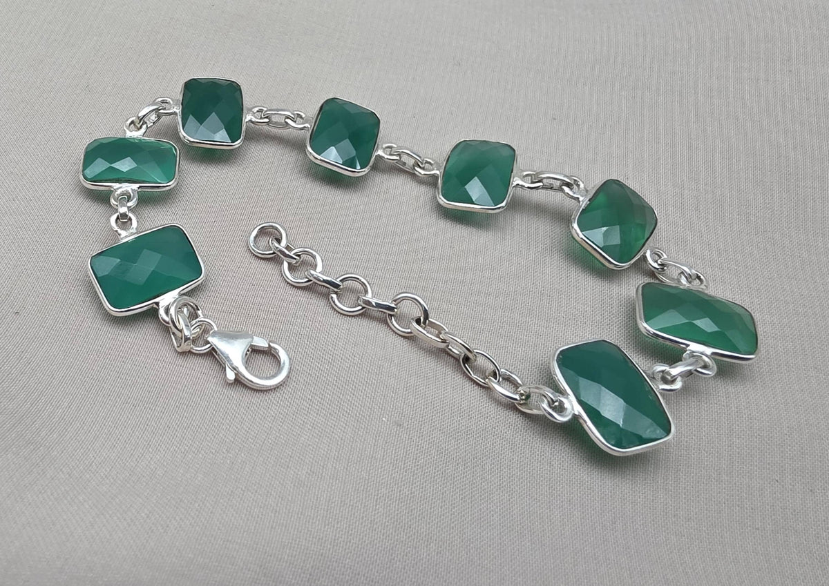 Green Onyx 925 Sterling Silver Bracelet Natural Gemstone Handmade Jewelry