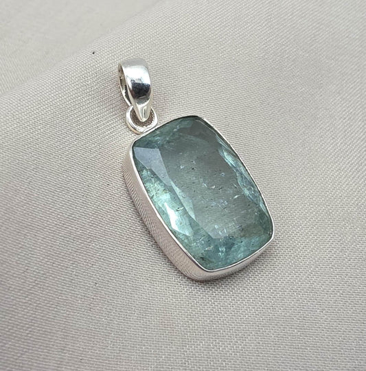 Apatite Pendant 925 Sterling Silver Rectangular Faceted Blue Green Gemstone Minimal Pendant Handmade Jewelry